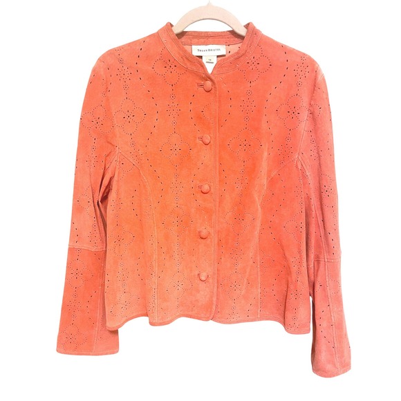 Susan Bristol Jackets & Blazers - Susan Bristol Suede Laser Cut Button Front Jacket Coral Size 16